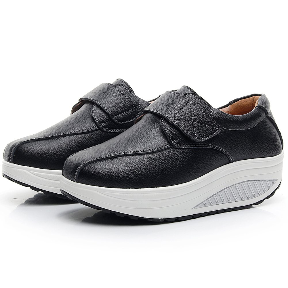rismart Mujer Cuña Bucle Cómodo Plataformas Cuero Zapatillas Zapatos