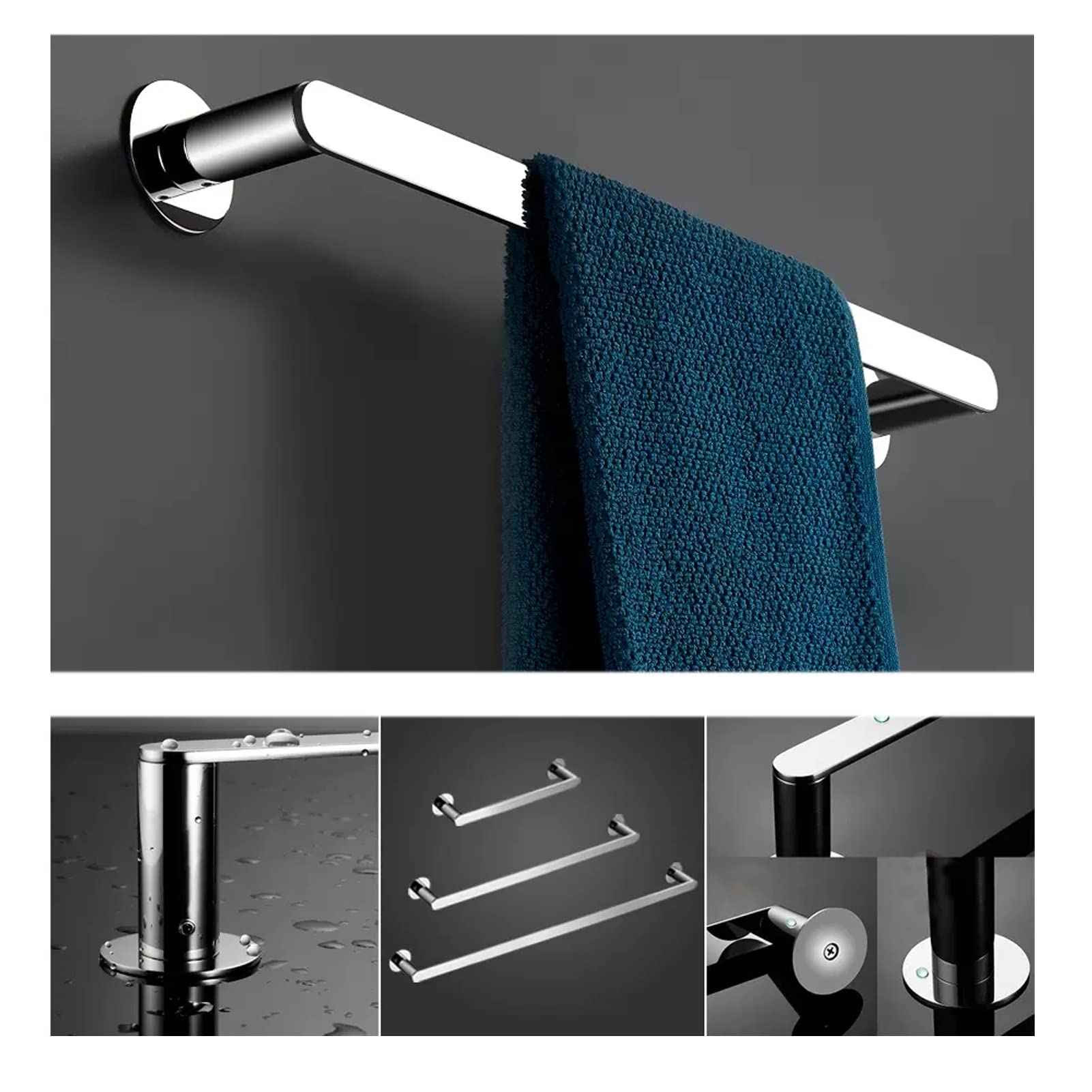 Portasciugamani in Acciaio Inossidabile, Portasciugamani Rotondo Porta Asciugamani a Parete Porta Asciugamani per Bagno o Cucina, 30cm - 100cm Opzionale, Finitura Argento Lucido (Dimensioni