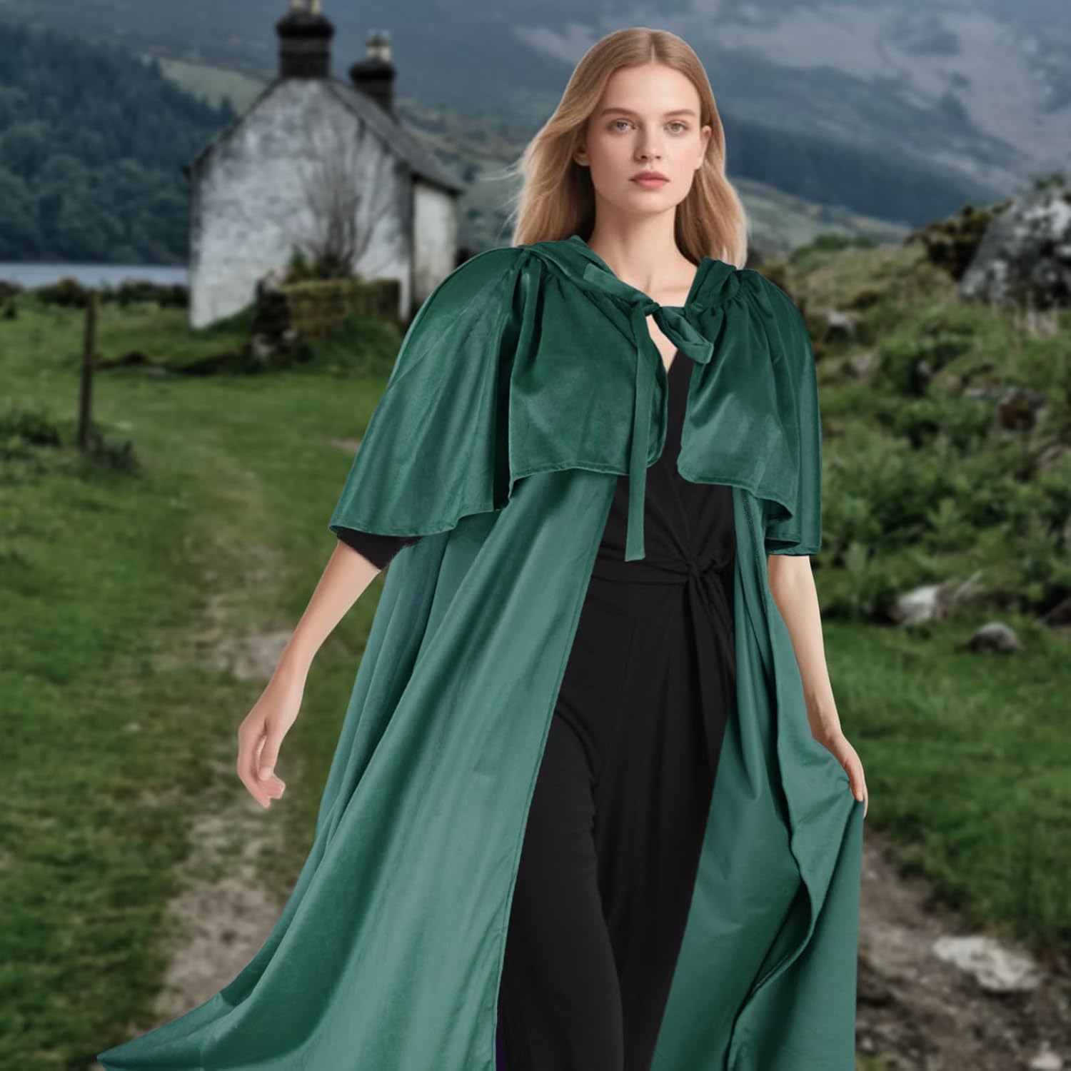 Renaissance Costumes Cloak with Hood Arm Holes Women Medieval Hooded Cape for Halloween Cosplay - Image 7