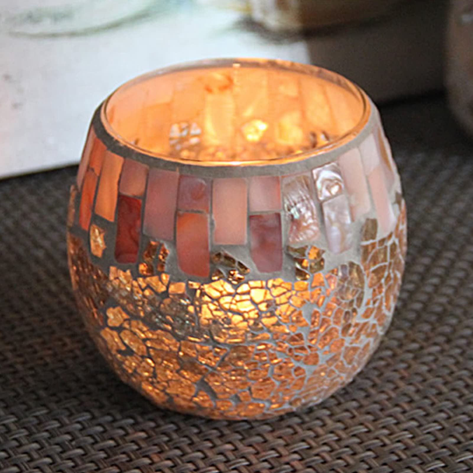 Mosaic Glass Candle Holder Handcrafted Mosaic Tea Light Holders Romantic Mosaic Cracked Candle Holder Scented Candle Cup Tea Light Stand for Valentine's Thanksgiving Christmas Table Centerpiece Decor