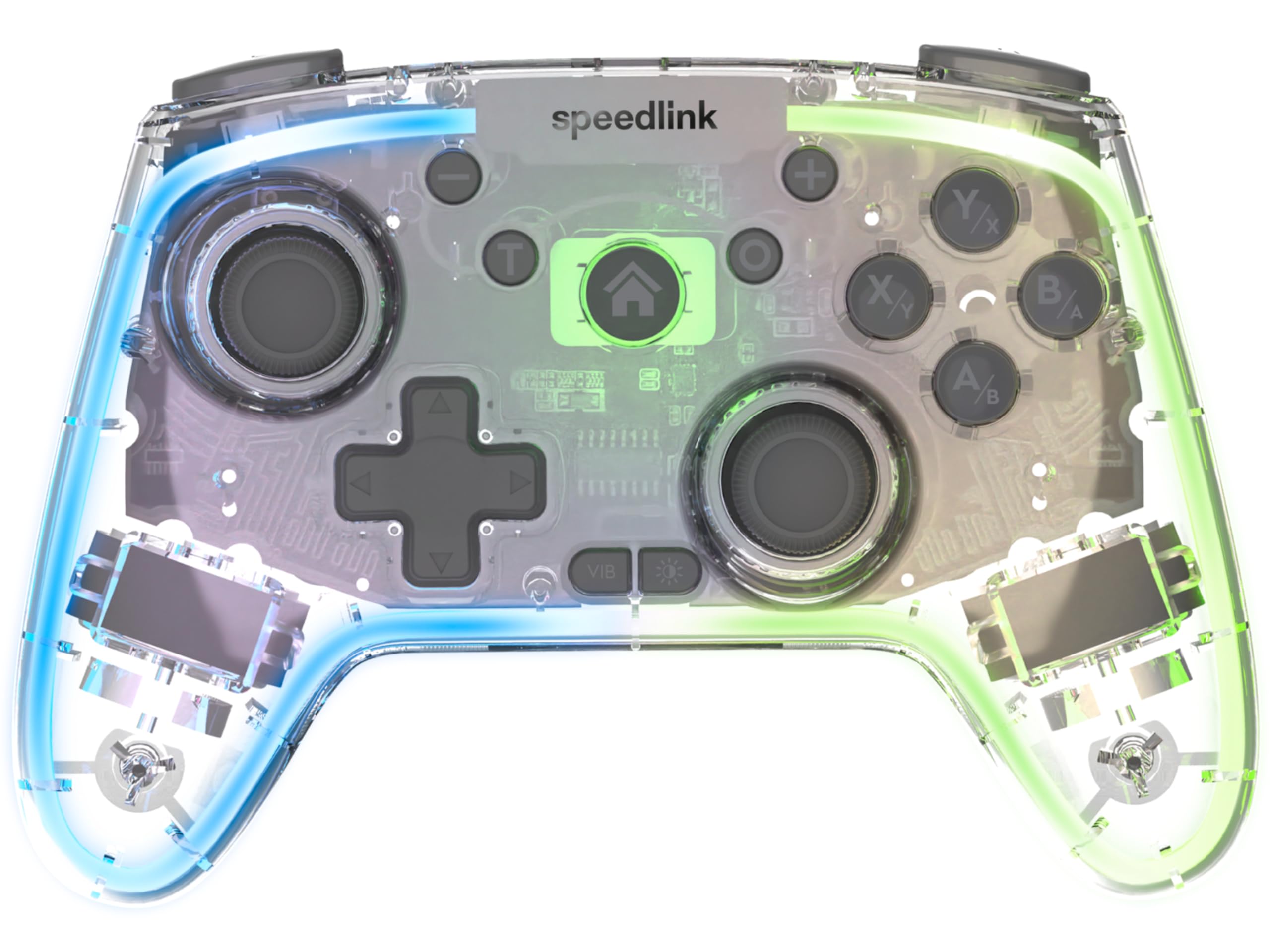 Speedlink RAIT NX RGB Gamepad - Wireless Bluetooth/USB 2.4G Controller PC | /Switch/PS3/Android, Bluetooth & 2.4G USB, Hall Effekt Sensoren, Dual Vibration, Turbo-/Makro-Tasten, Transparent beleuchtet