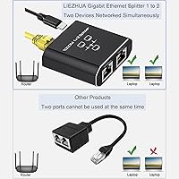 Vista 9 de Divisor Gigabit Ethernet 1 a 2 - Divisor de red con cable de alimentación USB, adaptador divisor de Internet RJ45 de alta velocidad de 1000 Mbps