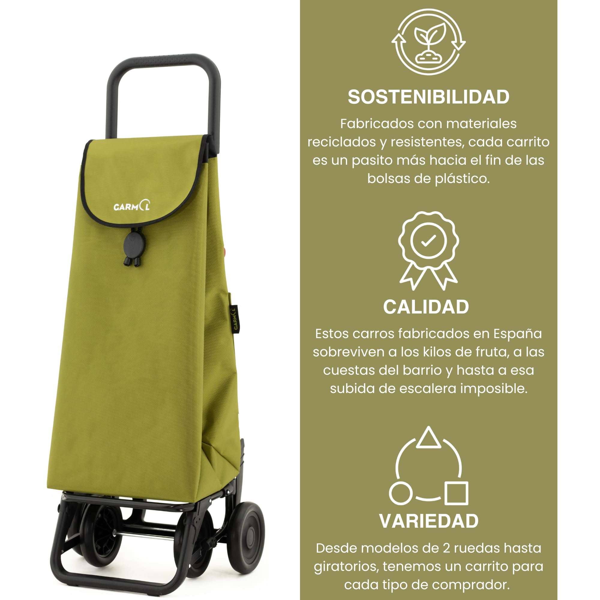 GARMOL Carro de la Compra Plegable 55 litros | Carro de la Compra 4 Ruedas Gran Capacidad Abatible | Carrito Compra Plegable Color Verde Aguacate