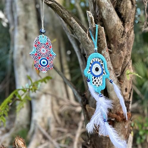 Miniatura 8 de Macroria Paquete de 3 cajas de regalo hechas a mano con protección ocular Fusion Hamsa Hand Evil Eye, adornos de decoración de pared con
