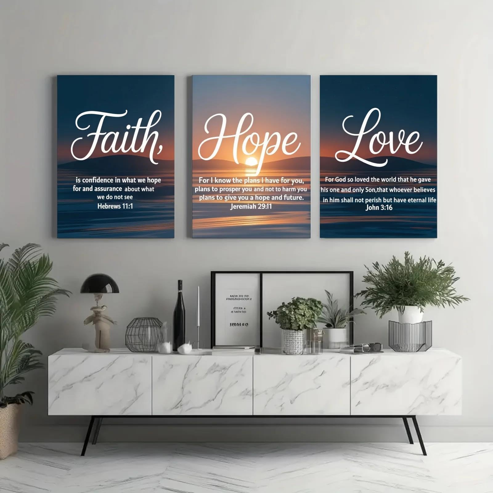 Baibexing Faith, Hope, Love Sunset Canvas Painting Poster Prints Wall Art Picture For Living Room Home Decor 40X60Cmx3Pcs Unframed