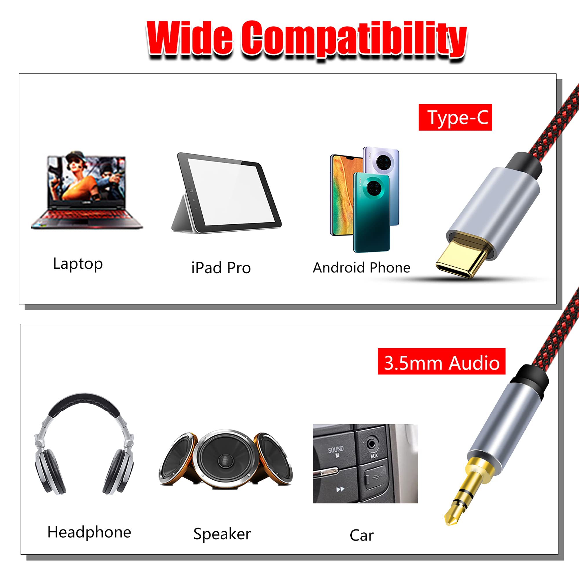Cavo audio AUX da USB C a 3,5 mm, adattatore tipo C a cavo stereo da 3,5 mm, per auto Samsung Galaxy S21 S20 Ultra,Note 20 10+, Google Pixel 5, 4 3 2XL, iPad Pro e altri (15 ft)