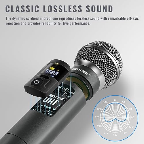 Miniatura 4 de Phenyx Pro Sistema de micrófono inalámbrico, juego de micrófono inalámbrico de metal con 4 micrófonos inalámbricos, frecuencias ajustables UHF de 4