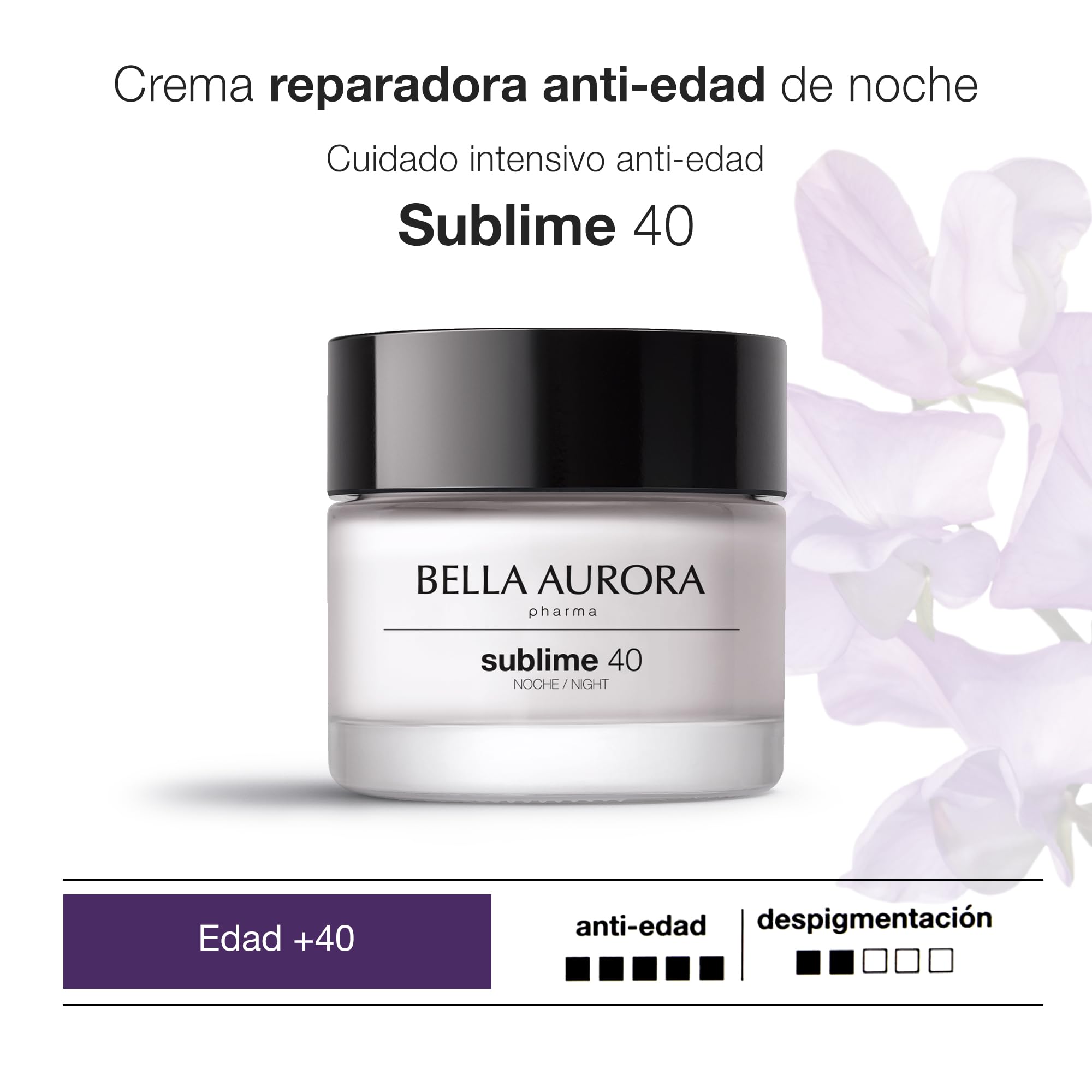 BELLA AURORA - Sublime 40 50 ml, Crema de Noche Antiedad, Tratamiento Iluminador, Pieles Expuestas al Estrés y al Cansancio, Atenúa Arrugas y Líneas de Expresión