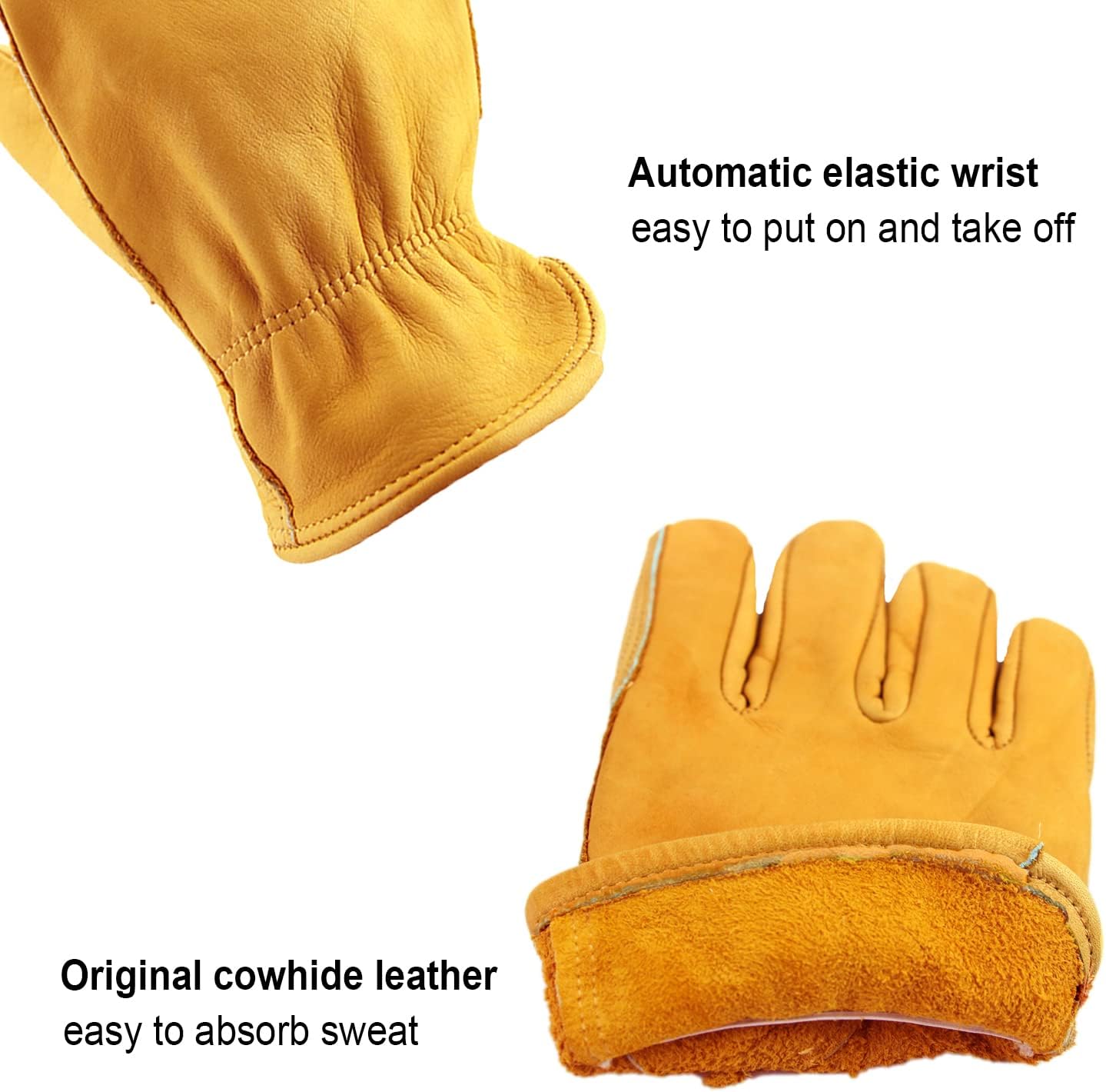 OZERO Gardening Work Gloves Men,3 Pairs Insulated Heavy Duty Cut Resistant Thorn Proof Leather Cowhide Mens Women Mechanic Garden Gloves for Driving Welding-Large - Image 4