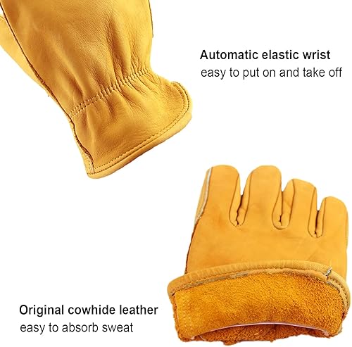 Miniatura 4 de Guantes de trabajo de piel ozero vaca grano guante para moto, conducción, Patio, jardinería, ajuste perfecto, buen agarre acolchado de palma,