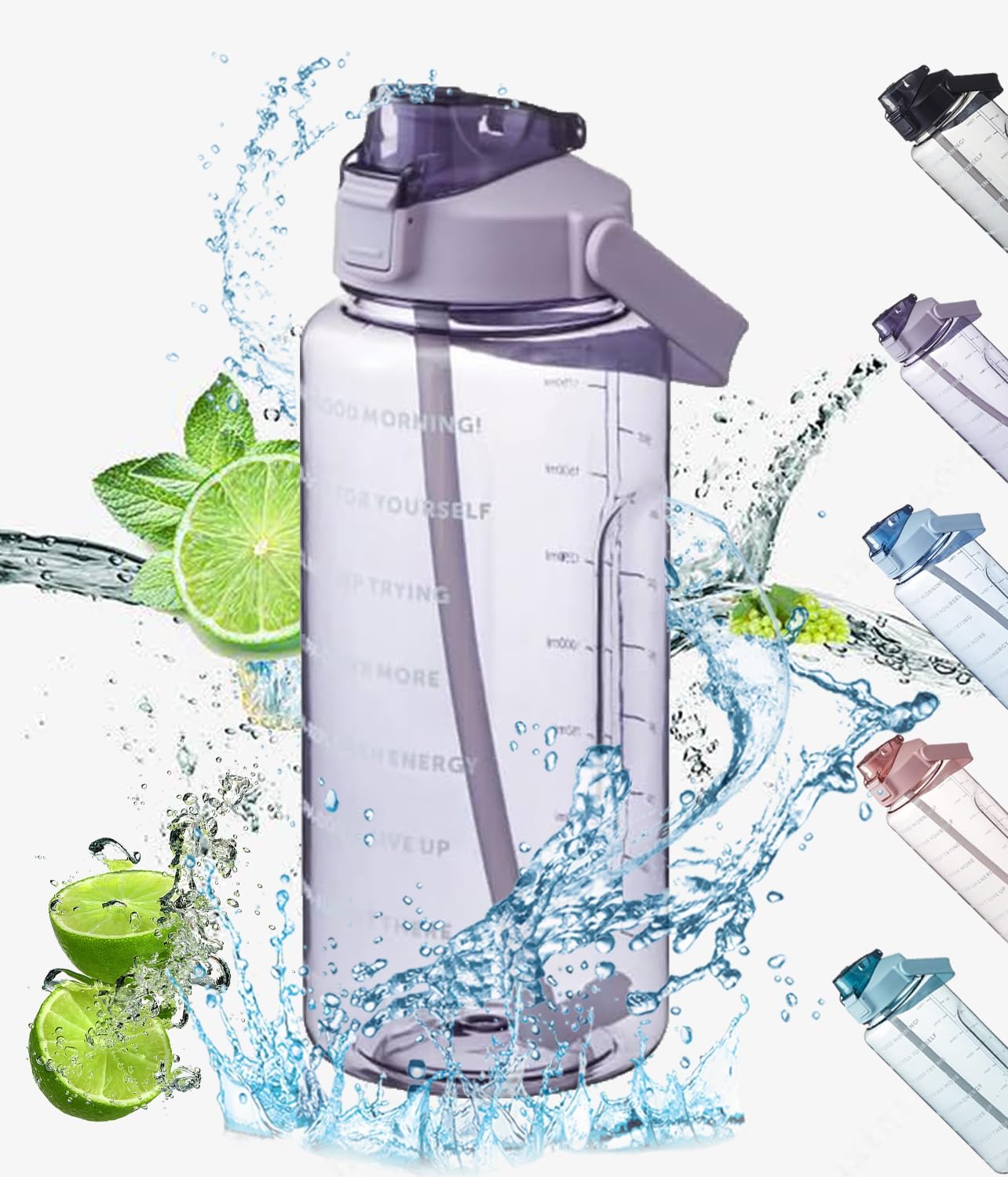Gourde,bouteille d'eau avec paille en plastique, grande capacité, pour GYM, Fitness, tourisme