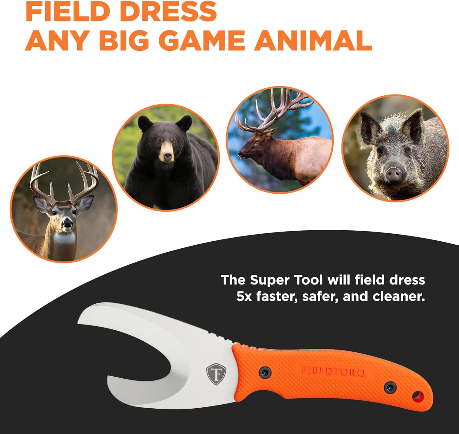 Field Dressing Kit | 3-in-1 Super Tool with Sheath & Sharpener | Skinning Knife for Hunting | Gut Hook | Deer Hunting Knife Set | FRN - Image 6