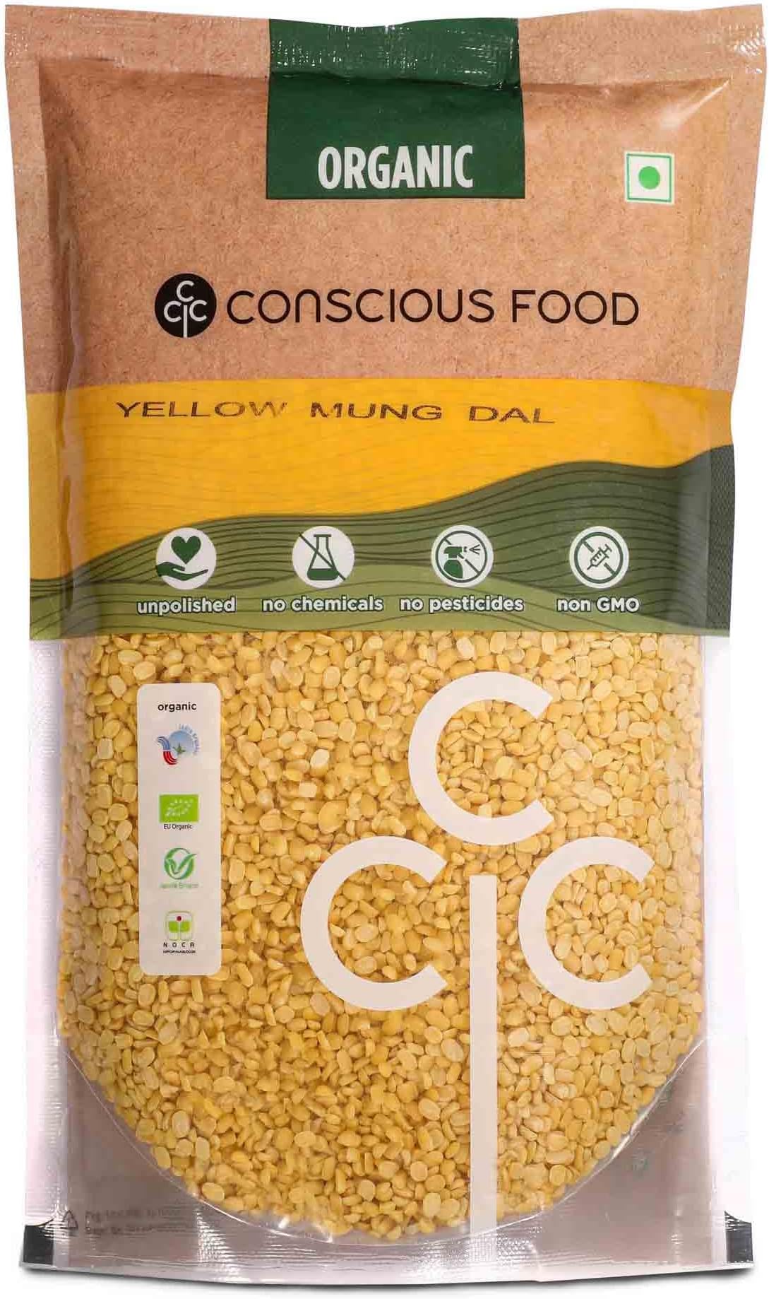 Conscious Food Organic Yellow Moong Dal | 1kg | Unpolished | Certified Organic | Mung Dal, Mug Dal, Yellow Lentils