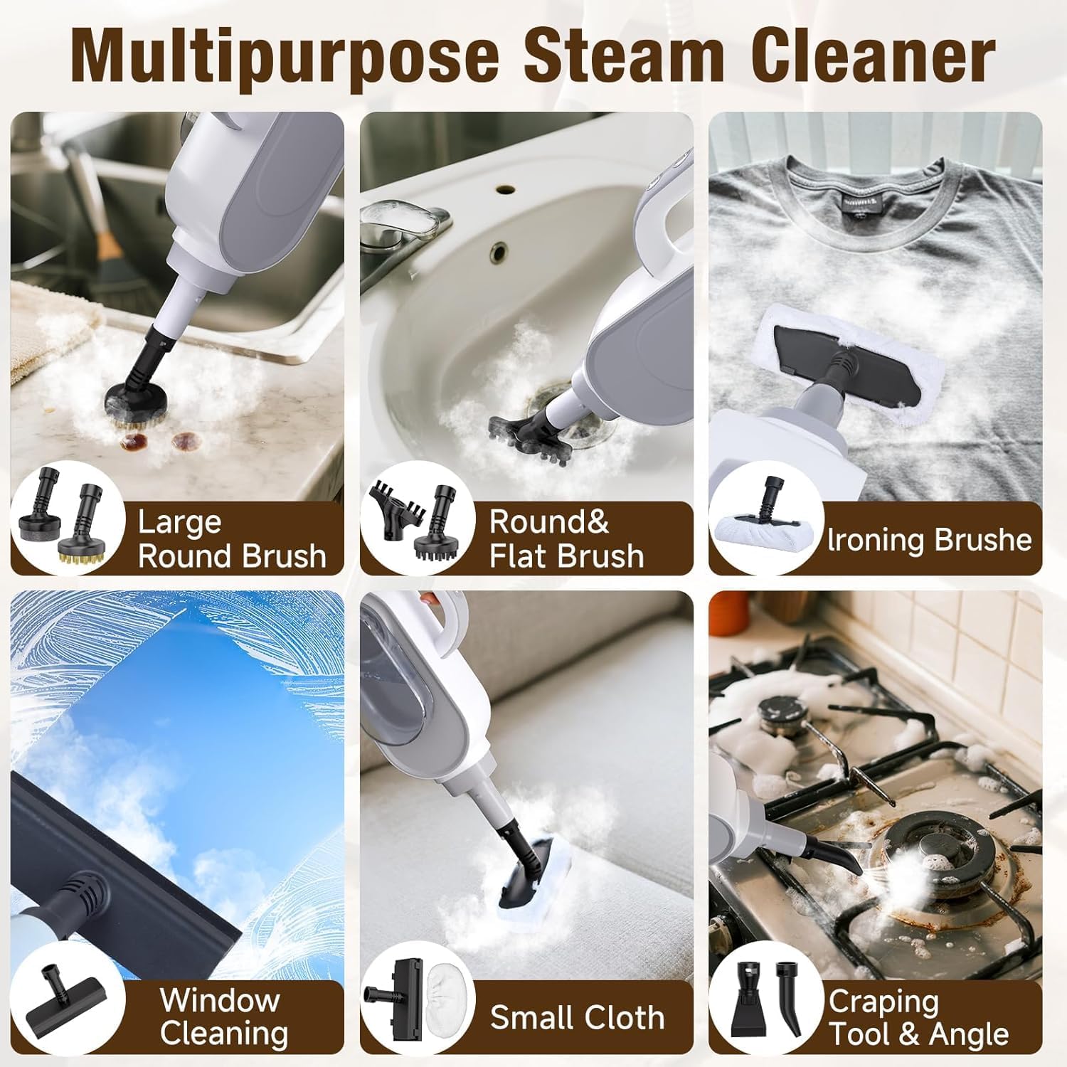 Steam Mop, 13-in-1 Powerful Detachable Handheld Steamer with 14 Accessories, 500ML Removable Tank & 23FT Power Cord for Floor Cleaning, Hardwood, Tiles, Window, Carpet