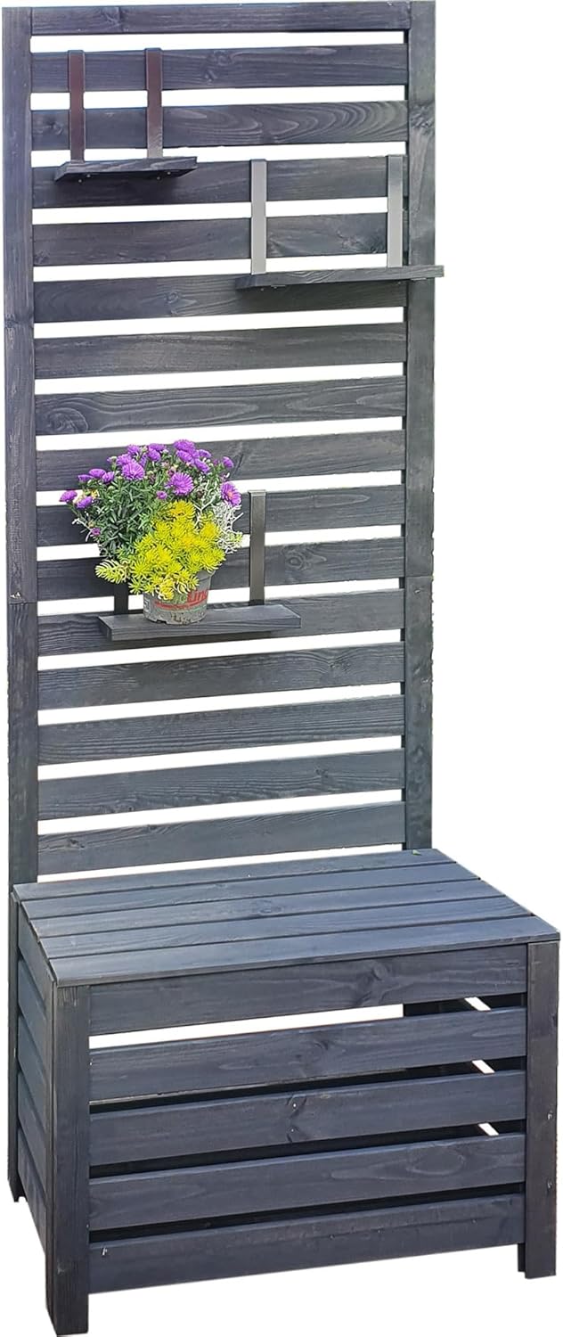 Trellis privacy screen with storage box.
