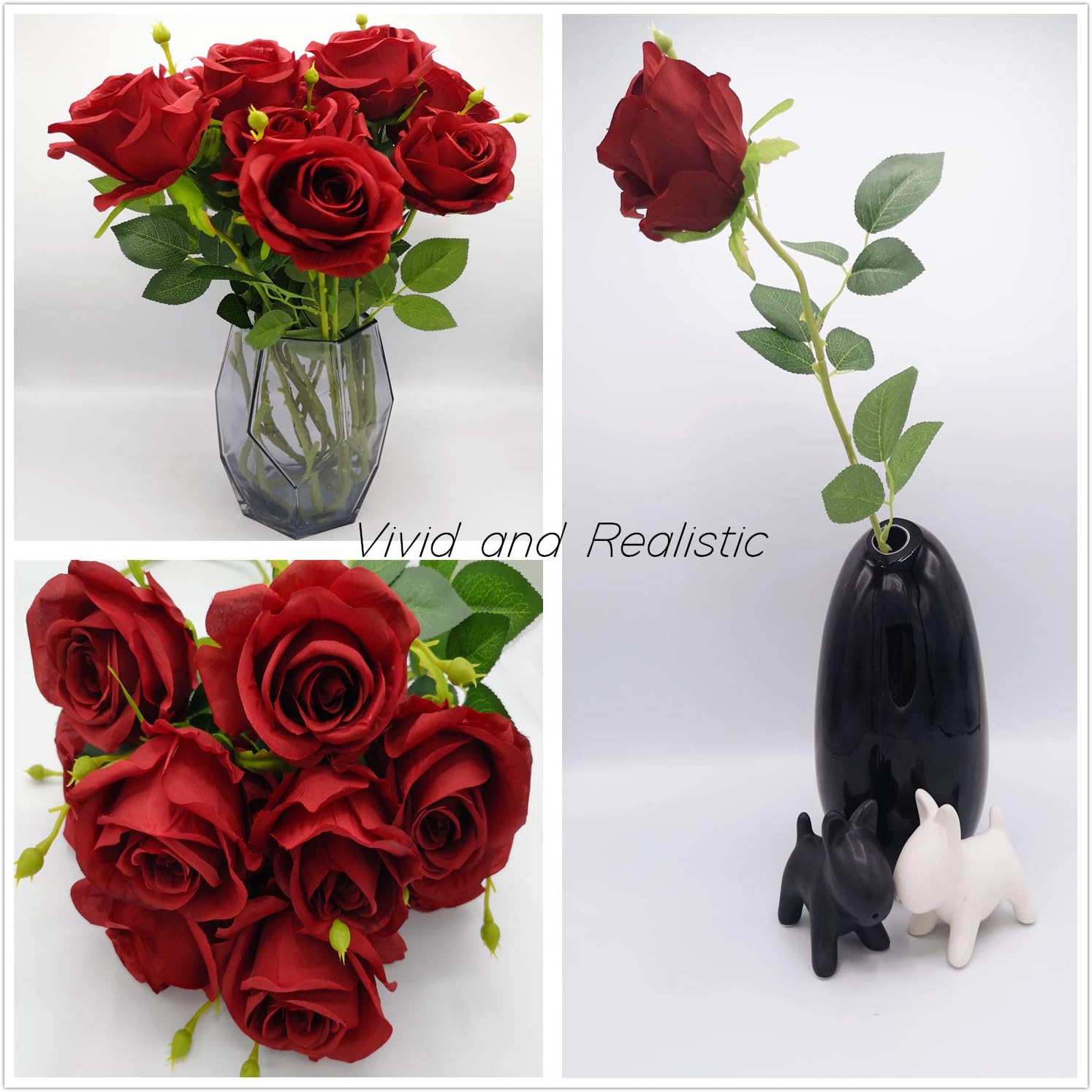 AnotherGifts Artificial Silk Rose Flower Bouquet Home Decor Wedding Party, Pack of 10 Wine Red Roses Exclusive Style… image 4