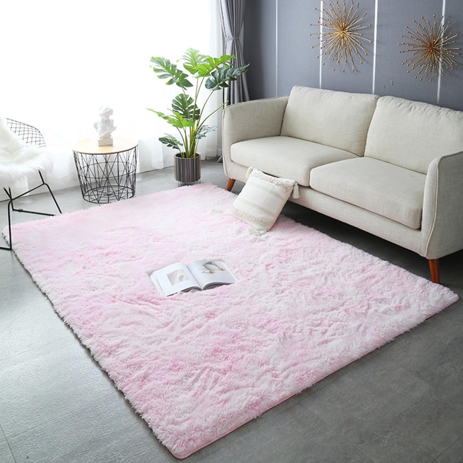 Tapis de salon moderne pour chambre et pièce à vivre cosy rose clair