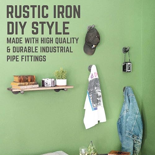 Miniatura 4 de PIPE DECOR Ganchos industriales resistentes montados en la pared, estilo rústico de hierro para bricolaje, acero gris negro para entrada, bridas de