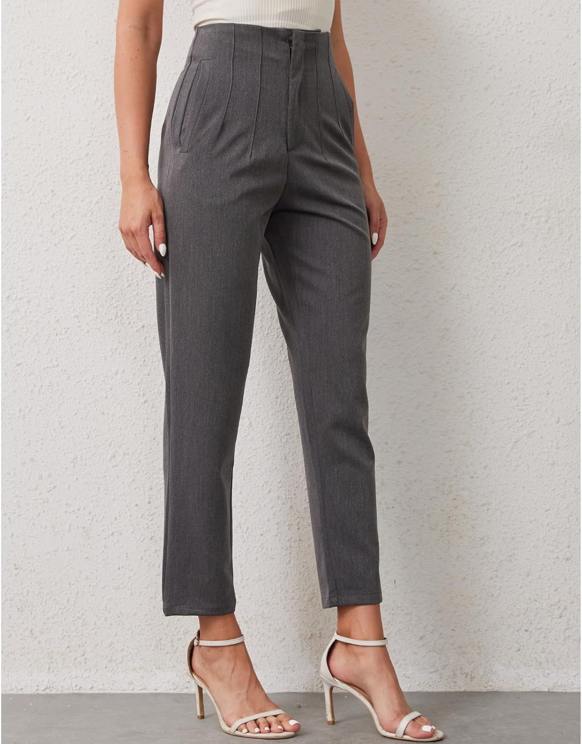 Women's High Waisted Pants - Straight Leg Dress Trousers with Pockets and Seam Design for Business Office Casual