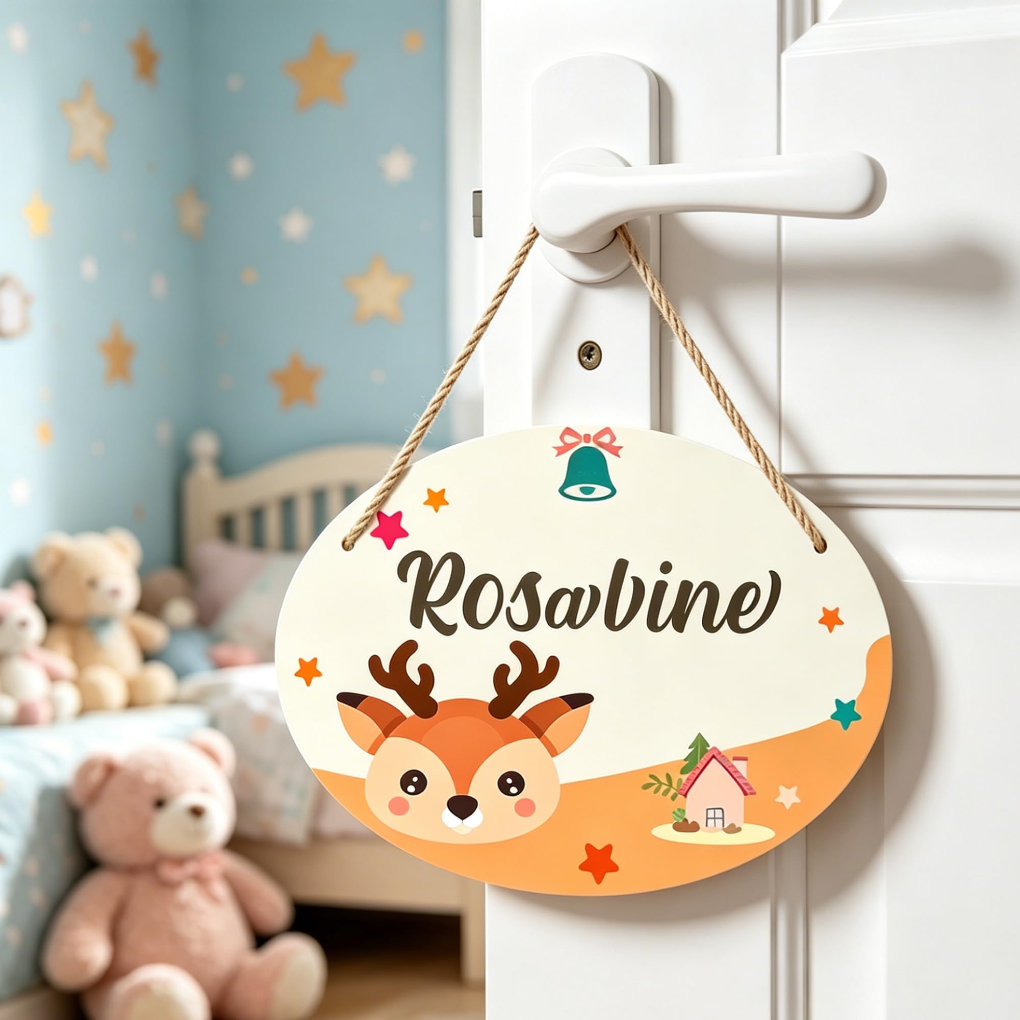Plaque de Porte Prénom Personnalisée Enfant Bebe Chambre Decoration Panneau Prénom Personnalisée - 27 x 20 cm.