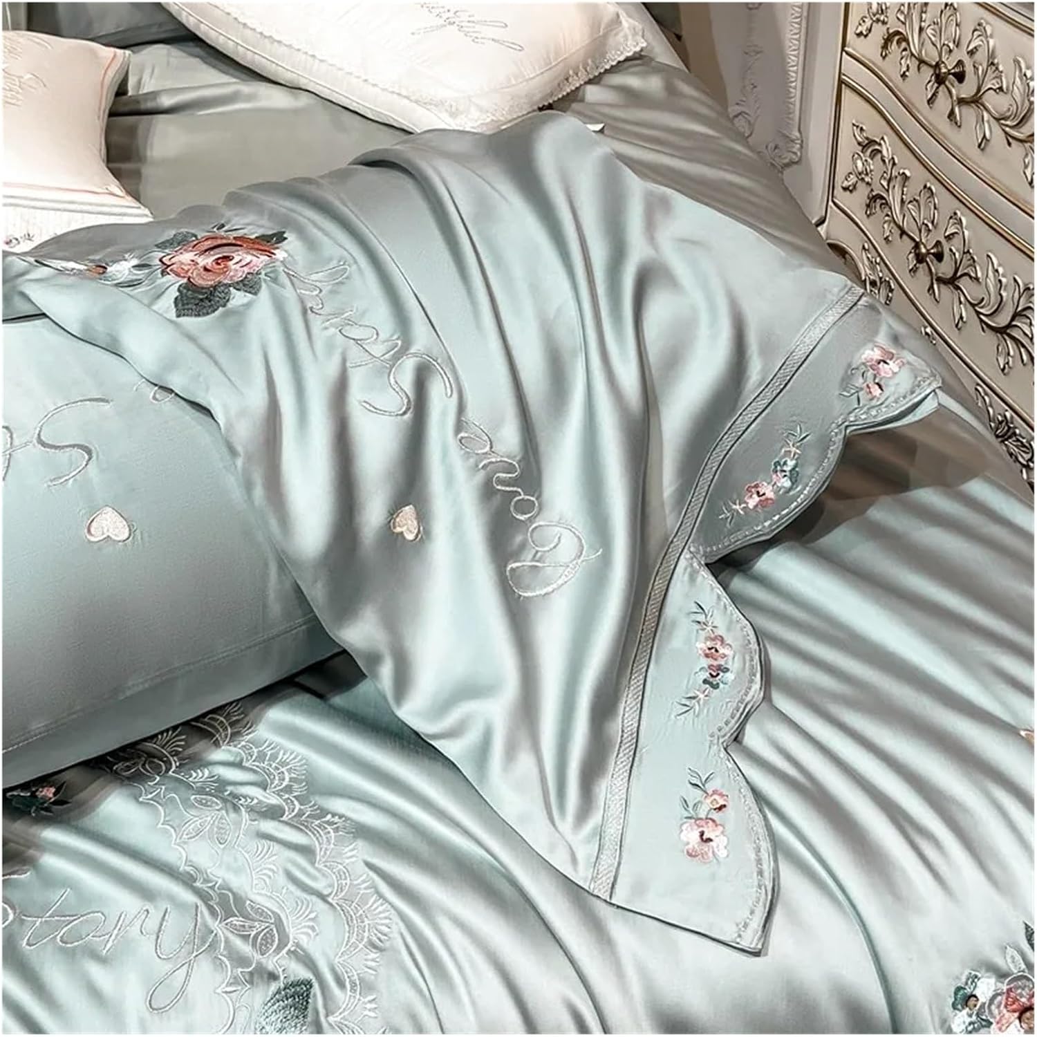 White 600TC Duvet Cover Set Luxury Embroidery 4Pcs Bedding Super Soft Comfortable Bed Sheet Pillowcases,Bed