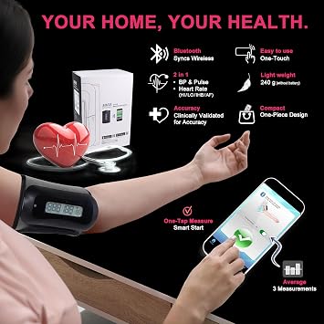 MbH Bluetooth Blood Pressure Monitor- Wireless Upper Arm Cuff BP Monitor for Home Use, IHB and AF Detection, Ultra-Light and Portable, Includes App for iOS & Android