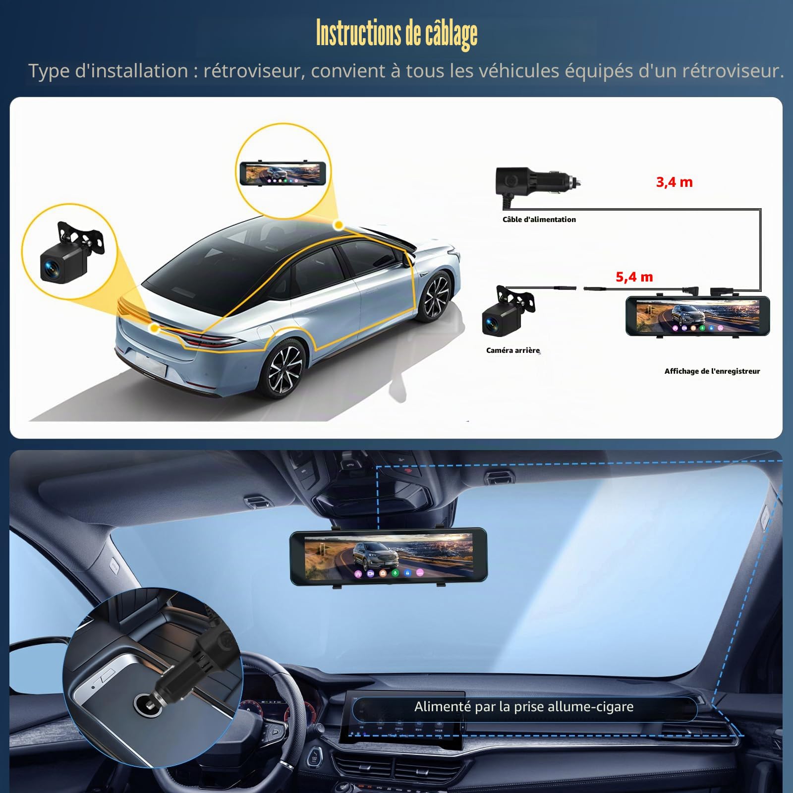 OiLiehu 4K Dashcam Voiture Avant et Arrière, AHD Rétroviseur Dashcam, 10,88" Écran Tactile avec G-capteur, Vision Nocturne, Aide au Stationnement, ADAS, BSD, LCA, Contrôle par Application, GPS
