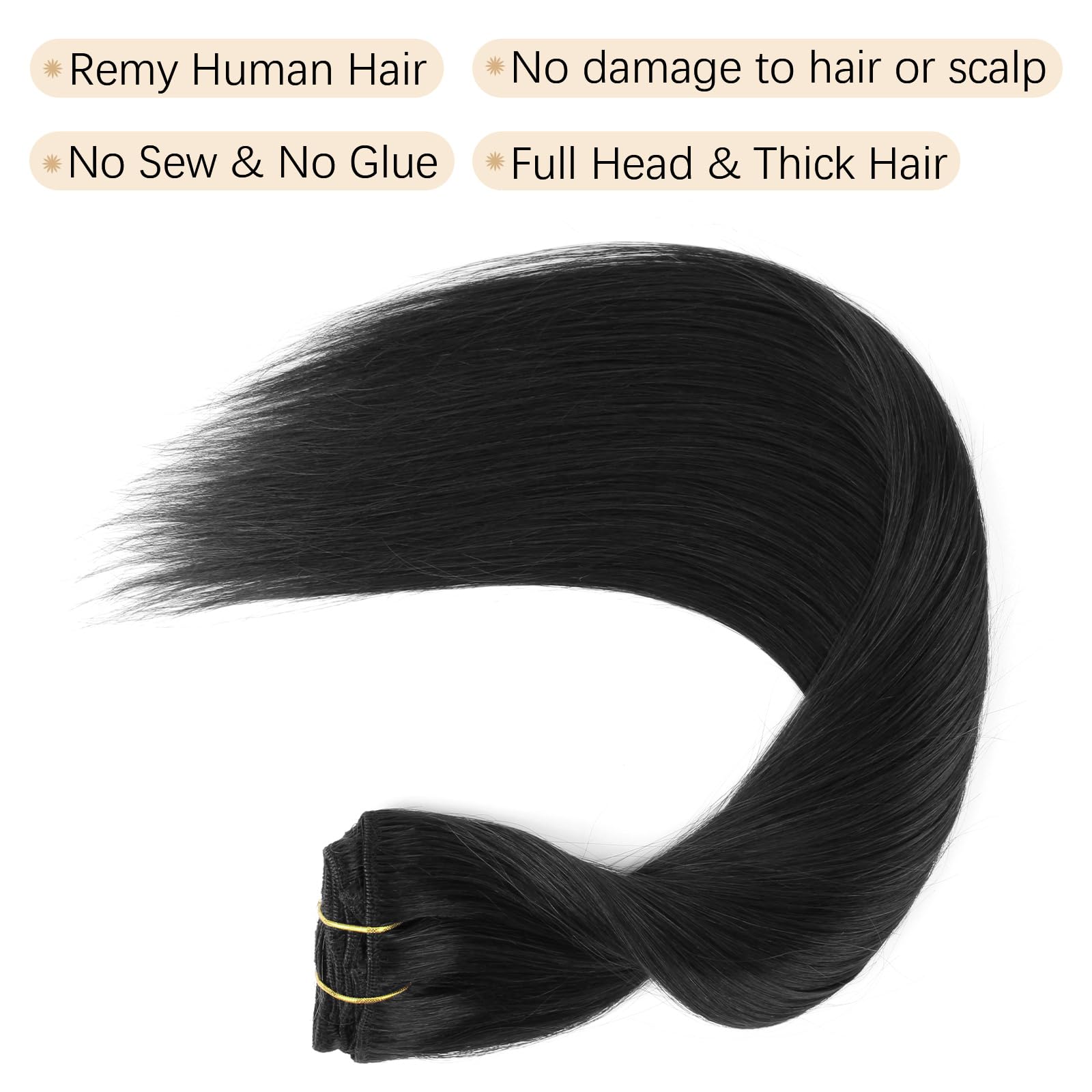 ABH AMAZINGBEAUTY HAIR Clip in Extensions aus Echtem Menschenhaar Gerade Tiefschwarz Clip in Extensions Echthaar Dick Clip in Extensions Gefärbt Remy Echthaar #1 8 Stück 120g 55cm | Doppelt genäht, Tiefschwarz, Remy-Echthaar, seidig glatt, nahtlose Mischu