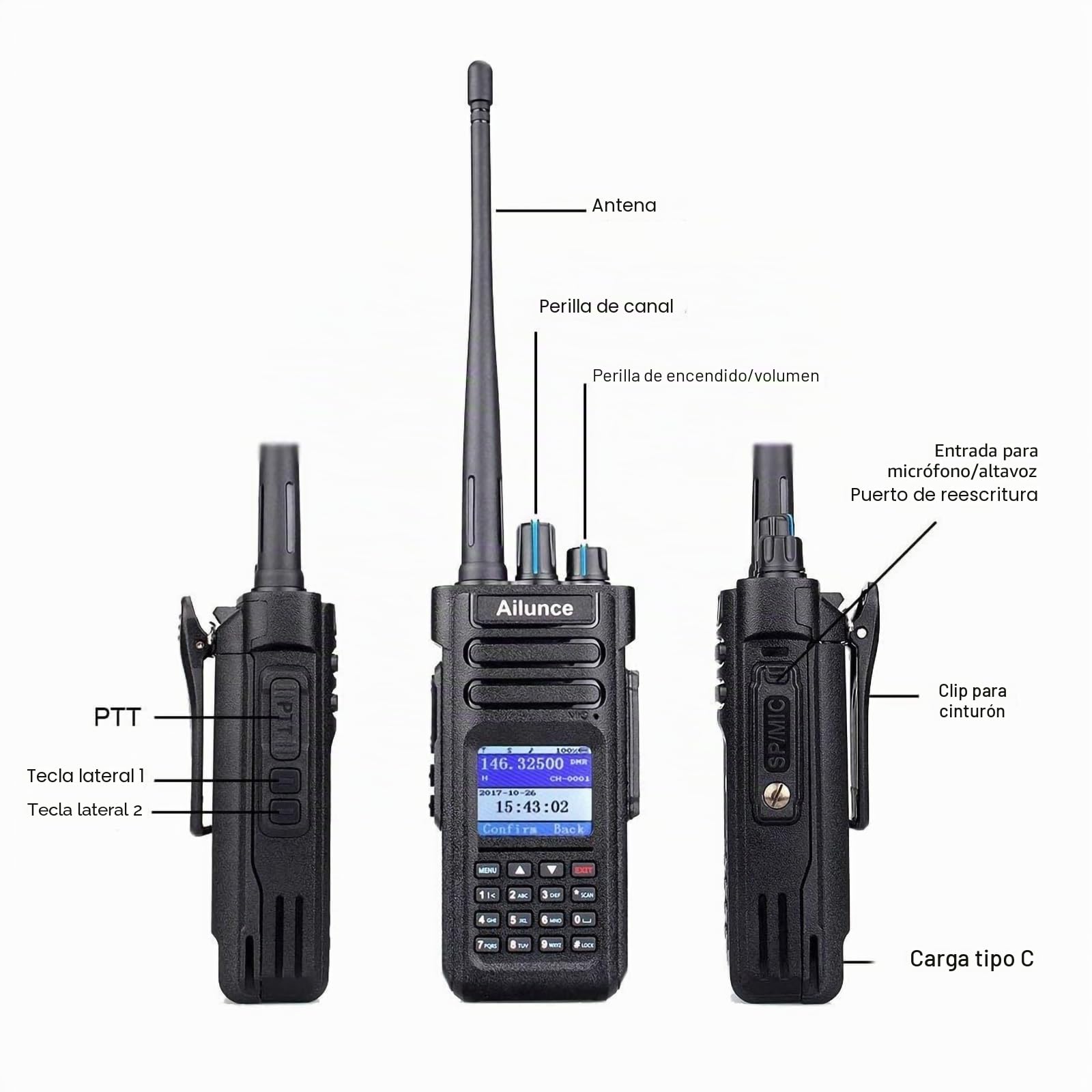 Retevis Ailunce HD1 10W DMR Radioaficionado, Banda Dual, Radio Digital Bidireccional, Batería Tipo C 3200mAh, IP67 Impermeable, Compatible con Otros Radioaficionados (1 Unidad, Negro)