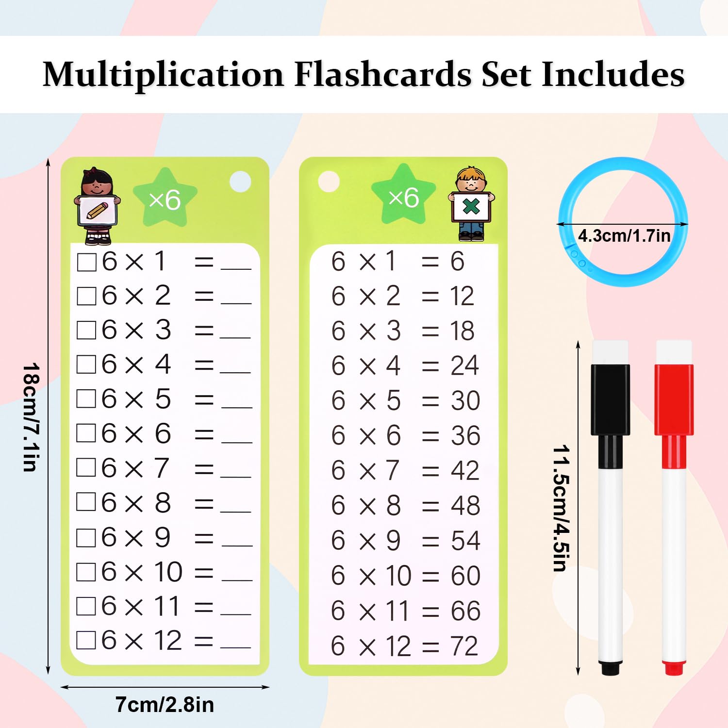 30 Schede Didattiche Cancellabili Per Tabelline – Moltiplicazione E Divisione Con Pennarelli E Anelli – Giochi Matematici Per Bambini
