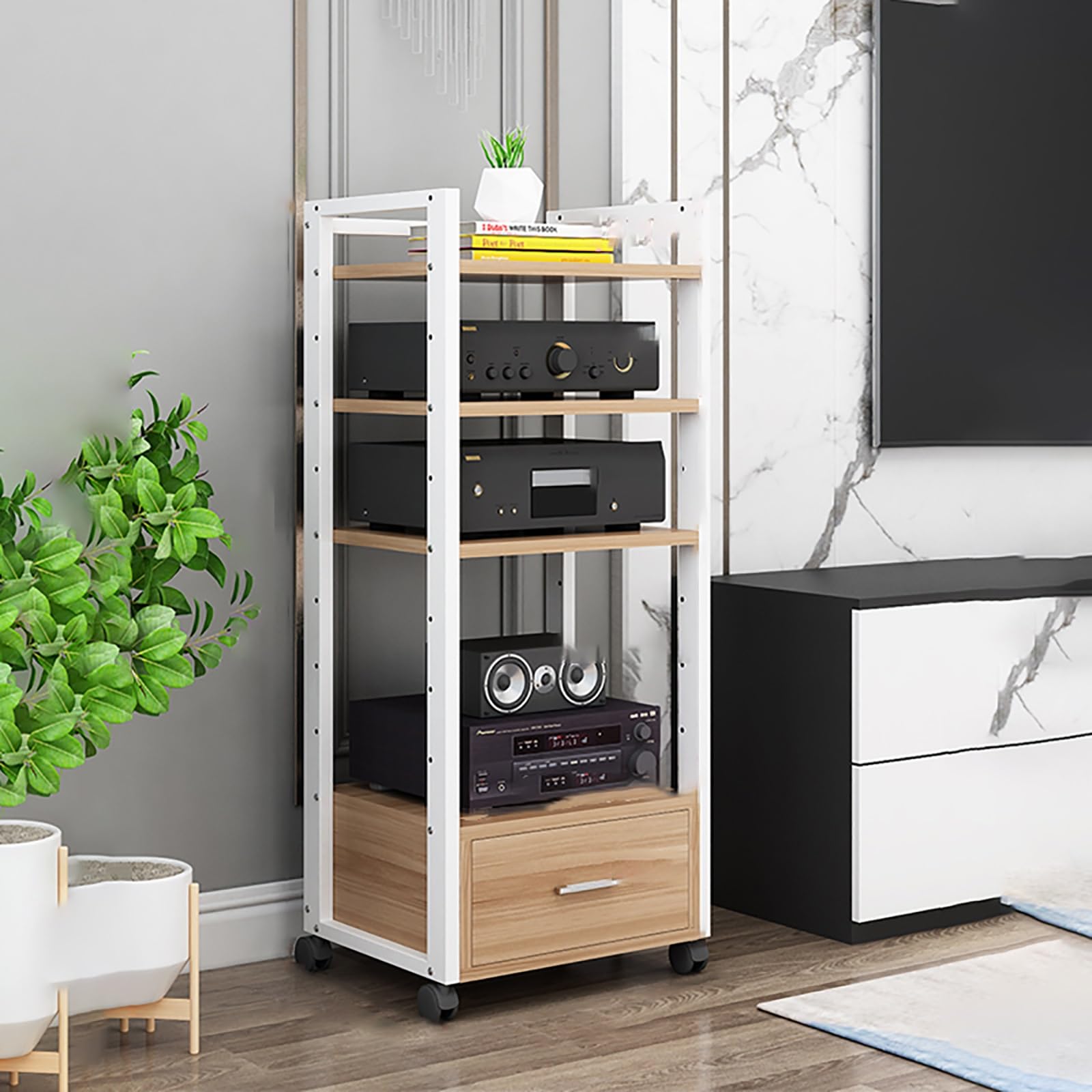 Étagère d'angle pour réunion et salon afin d'organiser votre audio