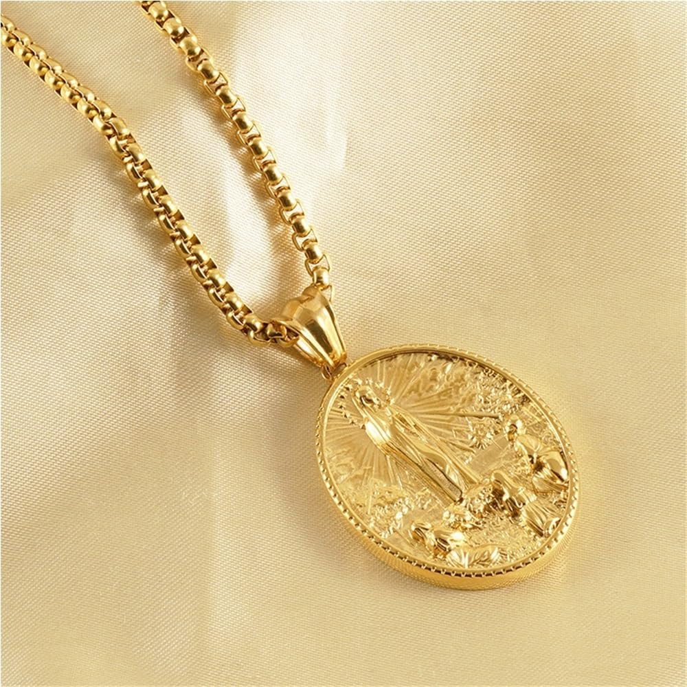 DYFUHO Médaille Vierge Marie Cadena Virgen De Mary Salut Évangélisation Collier,Collier Médaillon Miraculeux