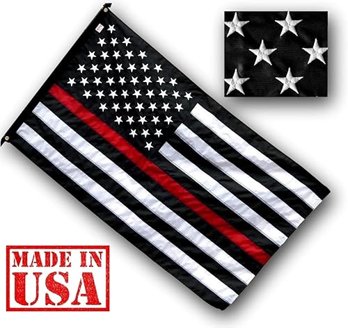 Miniatura 2 de US Flag Factory - Bandera estadounidense de línea roja fina de 3 x 5 pies (estrellas bordadas, rayas cosidas) para bomberos - SolarMax Nylon Outdoor