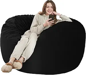 HABUTWAY Bean Bag Chair: Giant 4' Memory Foam Furniture Bean Bag Chairs for Adults with Microfiber Cover 4Ft (Black)