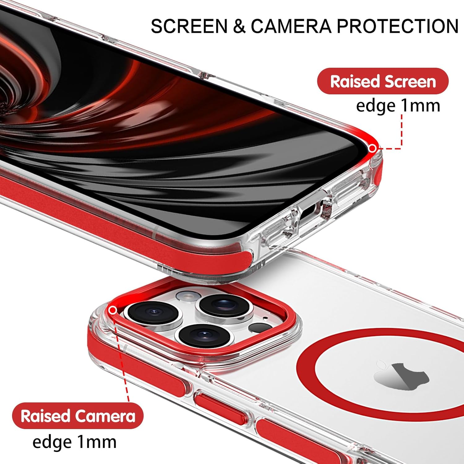 VENINGO iPhone 16 Pro Max Case,Magnetic Compatible with MagSafe,Transparent Anti-Yellow Anti-Slip,Slim Thin Shockproof Protective Phone Cover for iPhone 16 Pro Max 6.9" 2024,Clear Red - Image 5