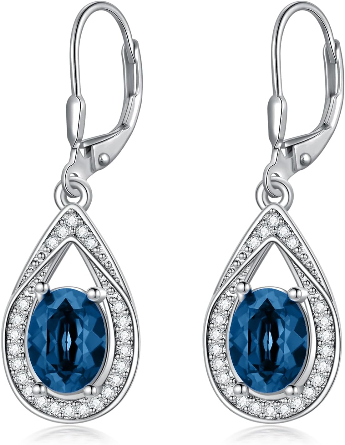 Teardrop Leverback Earrings 925 Sterling Silver Waterdrop Earrings with 8 * 6 mm Genuine or Simulated Birthstone Oval Crystal from Austria