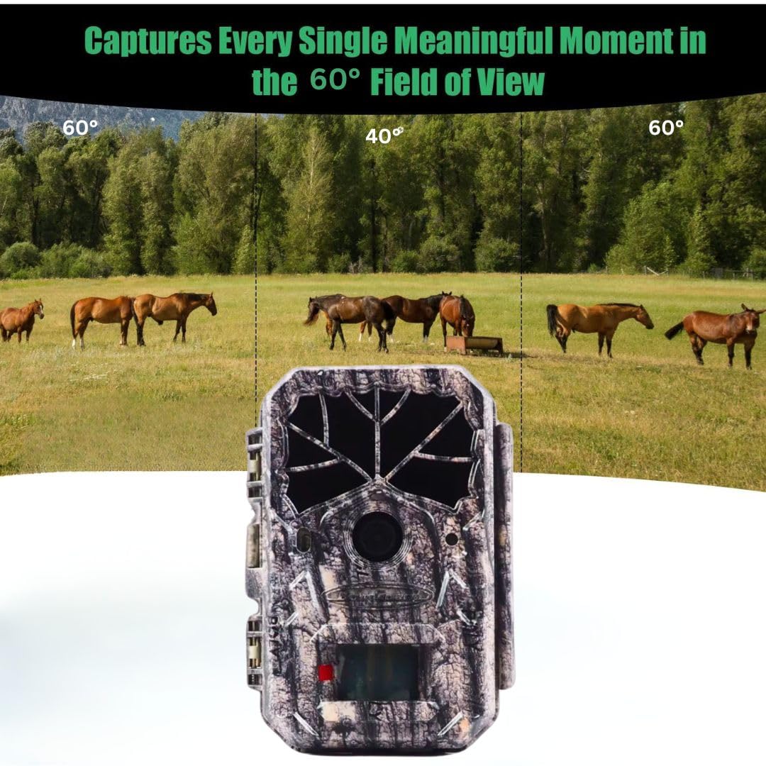 ROCKTECH T8 4K Trail Camera 48MP with FHD Video, 0.7s Trigger Speed, 60° Wide Angle, Night Vision with Black IR, IP68 Waterproof, TF Card Support up to 256GB for Wildlife Monitoring, Farm Security