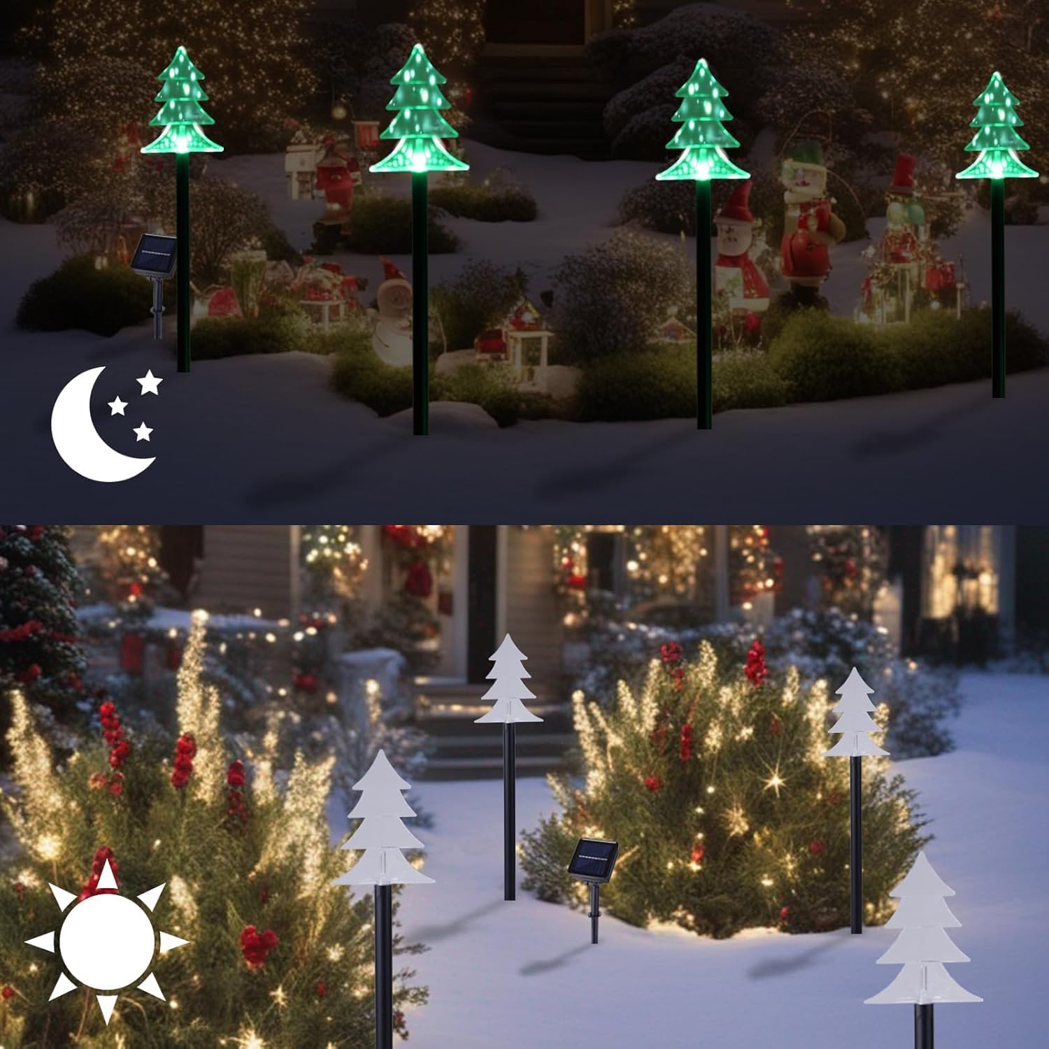 Christmas Solar Pathway Lights, Set of 10 Waterproof Landscape Christmas Lights, Stake Xtmas Decorations, LED Lamp for Yard Lawn Patio Walkway Decor