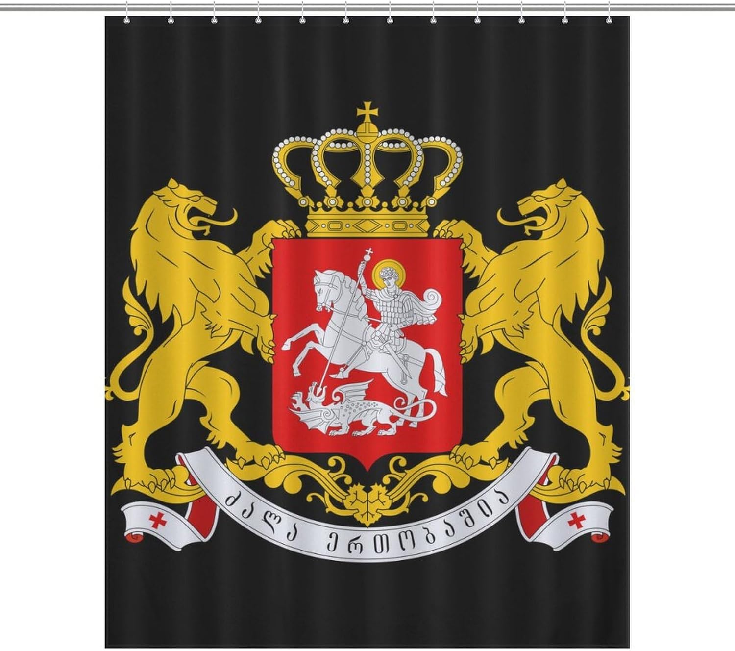 Coat of Arms of Georgia Fabric Shower Curtain Liner Bath Bathroom | machine washable,with 12 hooks,stainless steel grommets,room divider