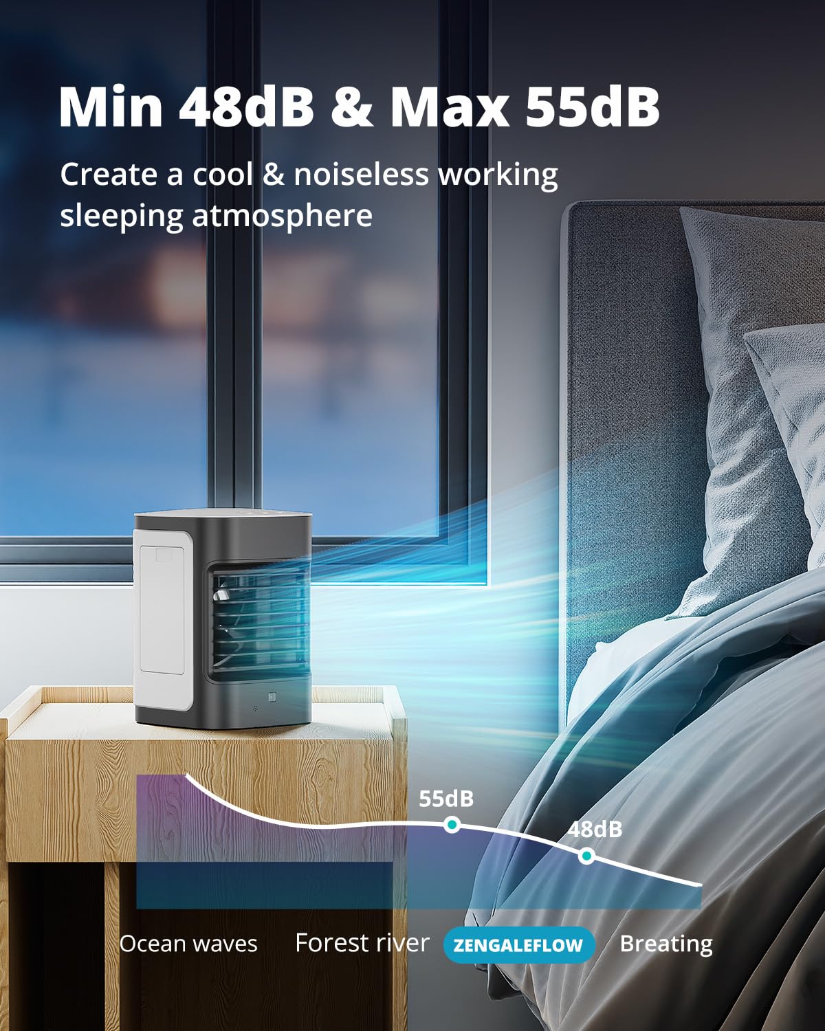 Aire acondicionado portátil, aire acondicionado personal para habitación, unidad de aire acondicionado portátil con oscilación de 100°, mini aire acondicionado alimentado por USB para tienda de 5