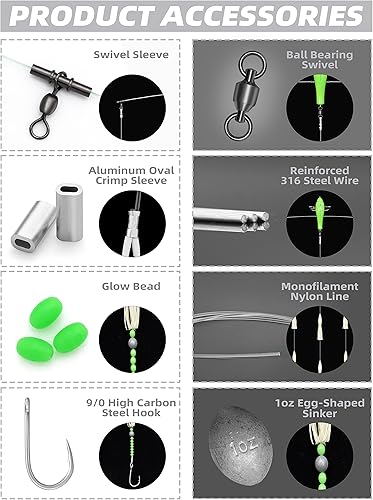 Miniatura 7 de BLUEWING 18in Fishing Spreader Bar SplasherPort WalkerStarboard Walker Offshore Trolling Spreader Bar with 6"9" Bulb Squids and Trolling Lure for