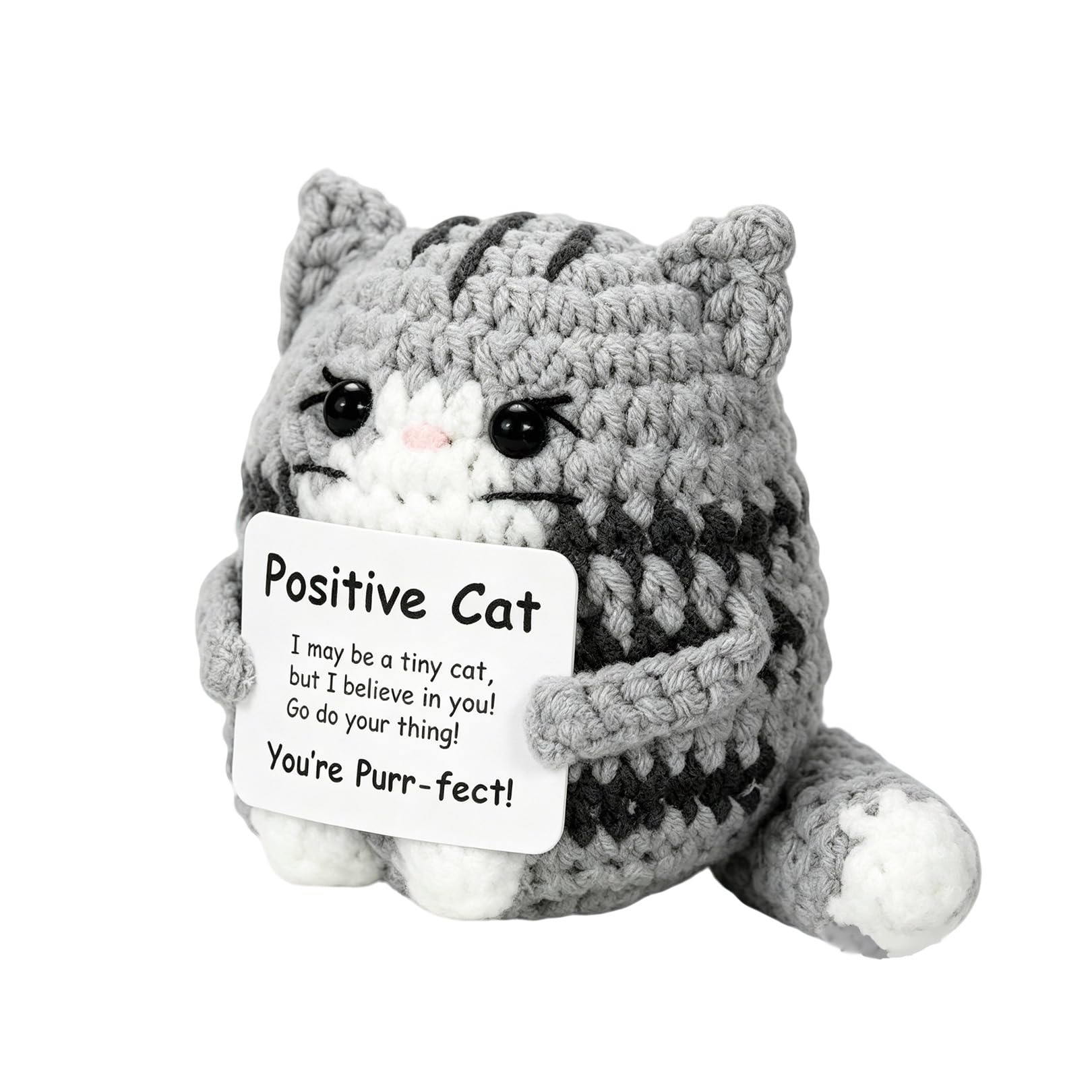 Oberlyn Positive Cat Gifts,Exam Good Luck Gifts,Emotional Support Gift，Funny Positive Crochet Animals,Exams Graduation Knitted Lucky Cat for Adults Women Men Girlfriend Boyfriend Him Her