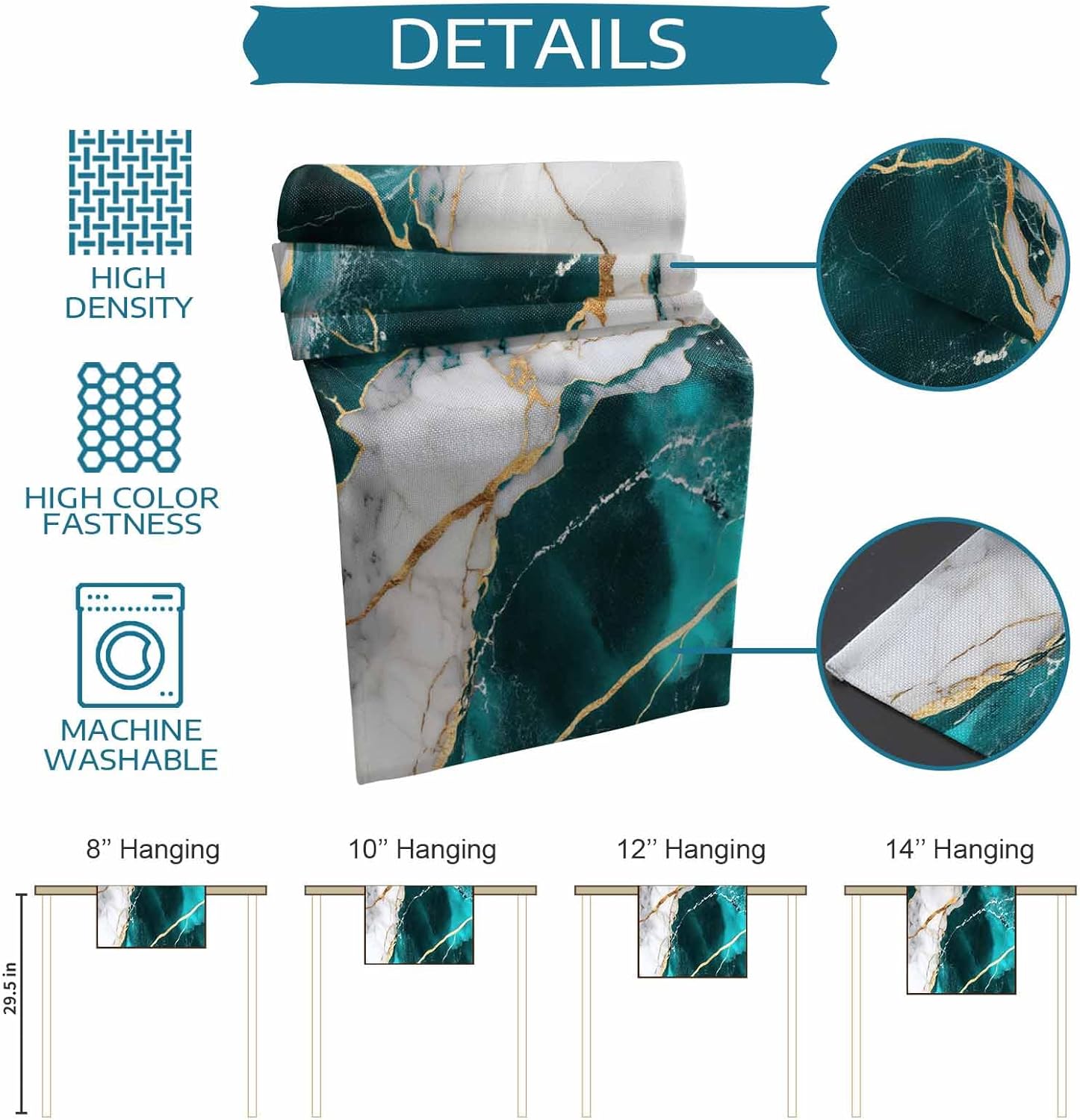 Table Runner-120 Inches Long Modern Minimalist Fluid Art Tablerunners Decorative Dresser Scarves Turquoise White Marble Style Tabletop Scarf for Indoor Outdoor Wedding Holiday Party