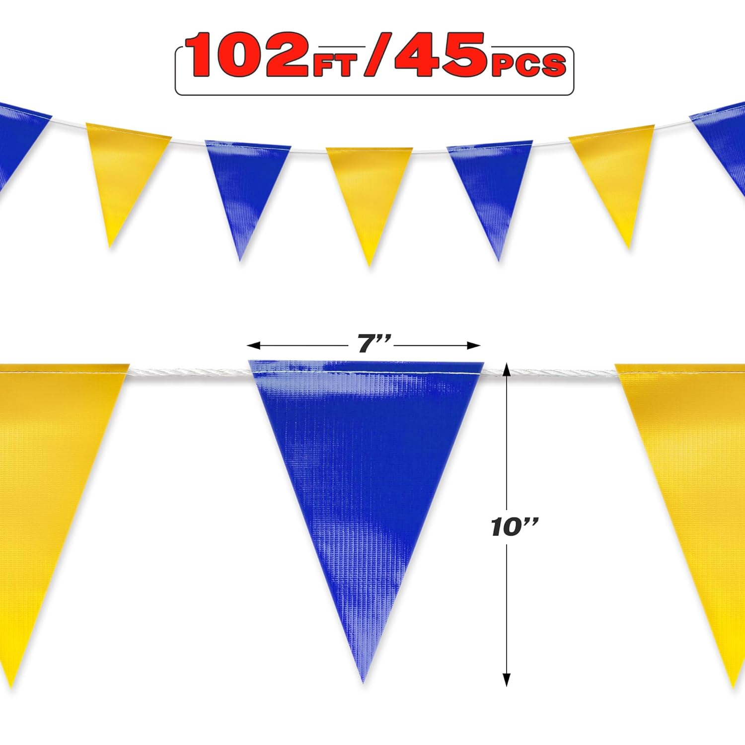 Blue & Yellow Pennant Banner Flags | Heavy-Duty Outdoor | OSHA 500lb Rated | Strand Fade Resistant 【102FT】