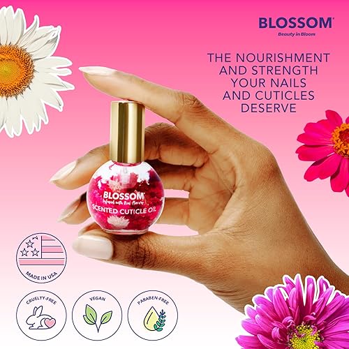 Miniatura 3 de Blossom Hidratante, hidratante, fortalecedor, aceite perfumado para cutículas + todo natural orgánico a base de plantas, removedor de esmalte de