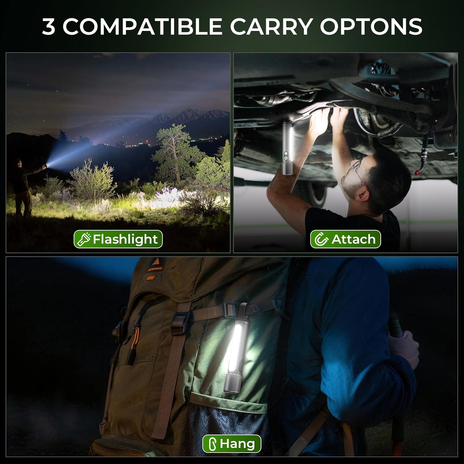 Magnetic Flashlight Rechargeable,2000LM 5000mAh Flashlights High Lumens with 18 Modes,Waterproof, Adjustable,Powerful Flash Light,Multi-Flashlights for Home,Car,Hiking,Camping (1, Silver)