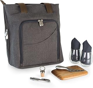 LEGACY - a Picnic Time Brand Sonoma Wine & Cheese Picnic Tote Service for 2, Insulated Wine Carrier Bag with Cheese Board, (Gray)