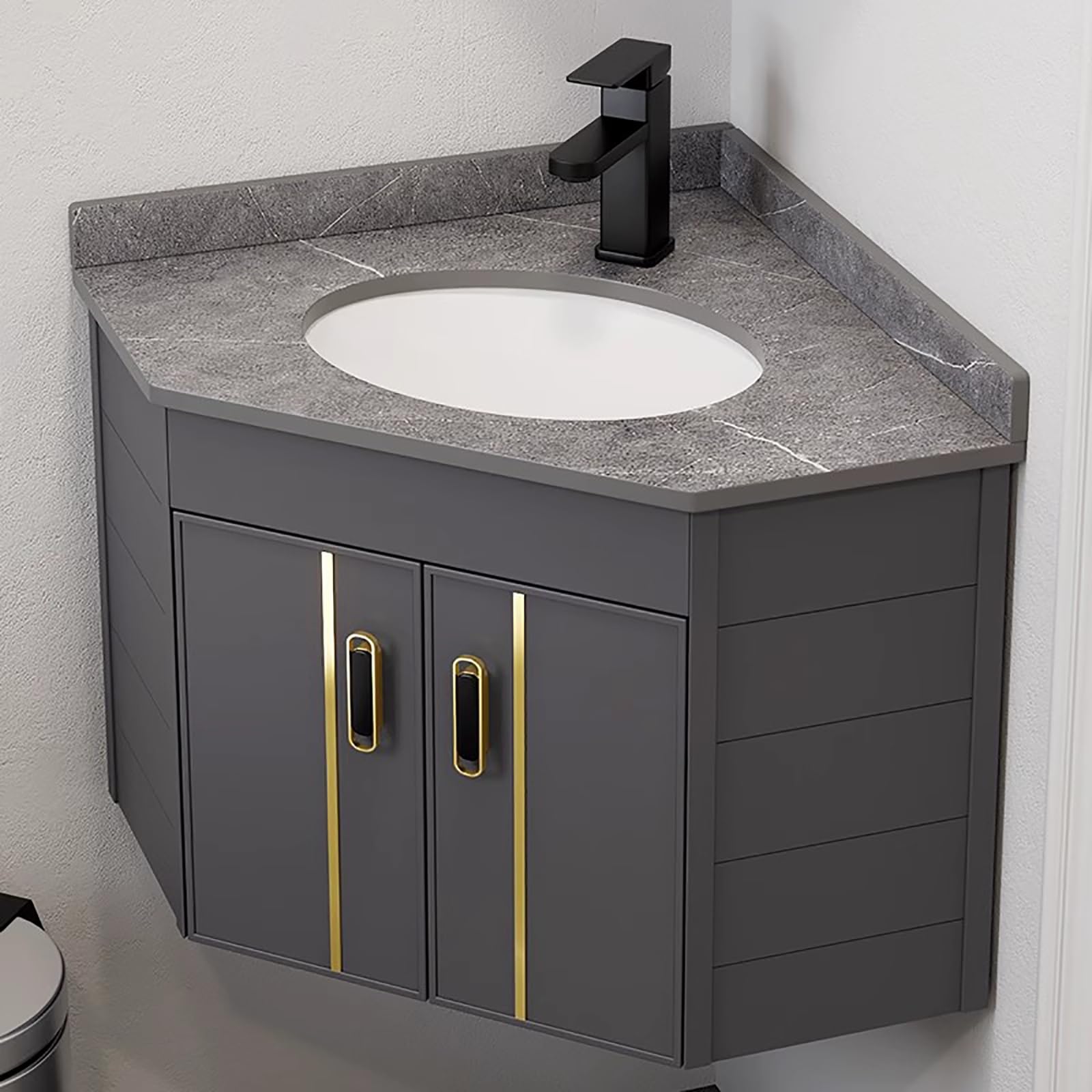 Mobile Bagno Sospeso con Lavabo da Appoggio,Lavandino Bagno con Mobiletto,Lavabo Bagno Angolare con Mobile,Mobile Bagno Salvaspazio,con Combinazione Rubinetto,Spazio di Archiviazione