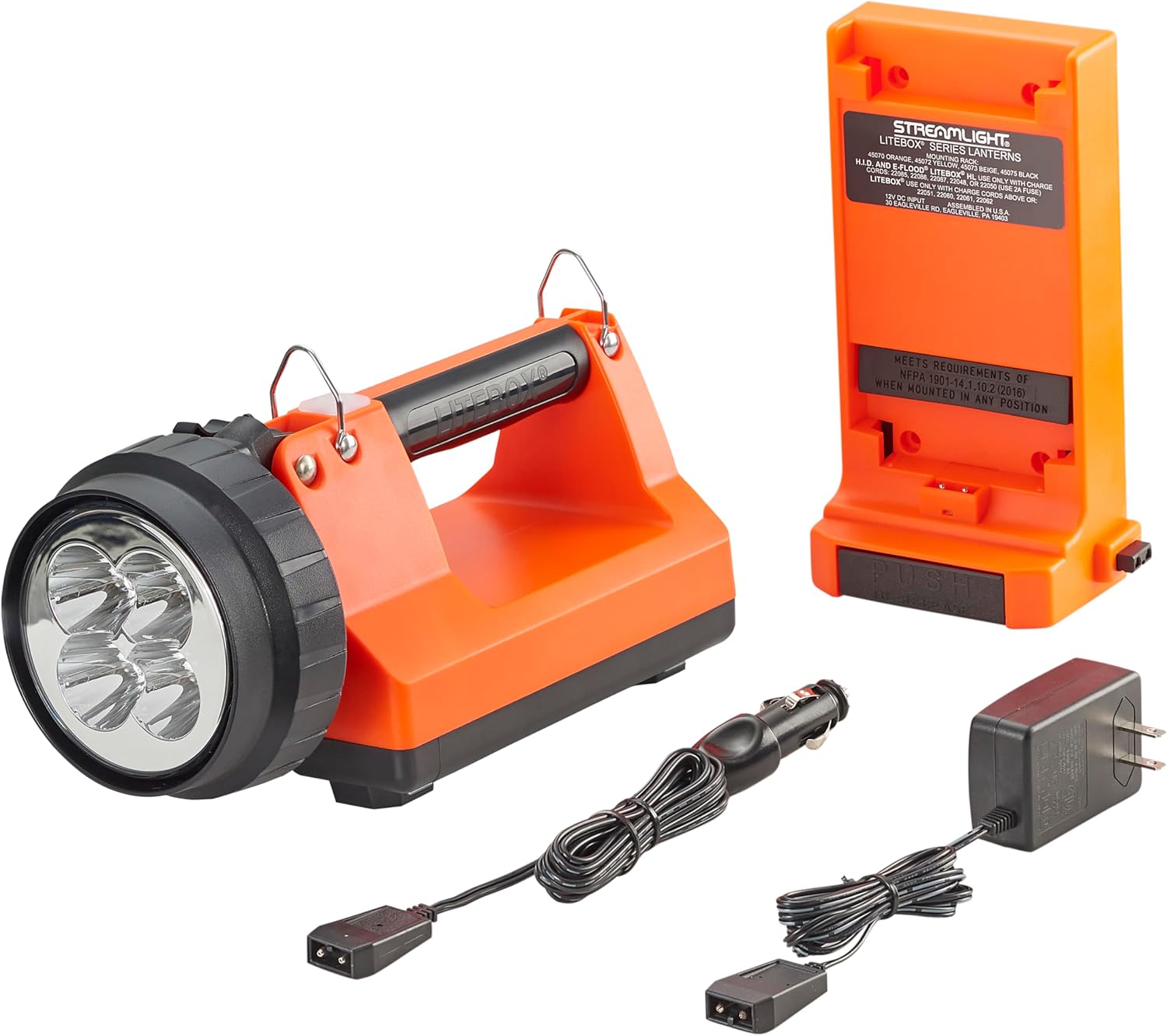 Streamlight 45851 E-Spot LiteBox 1500-Lumen 110000 Candela Rechargeable Spot Beam Lantern with AC/DC Charging, Heavy Duty Shoulder Strap, and Mounting Rack, Orange