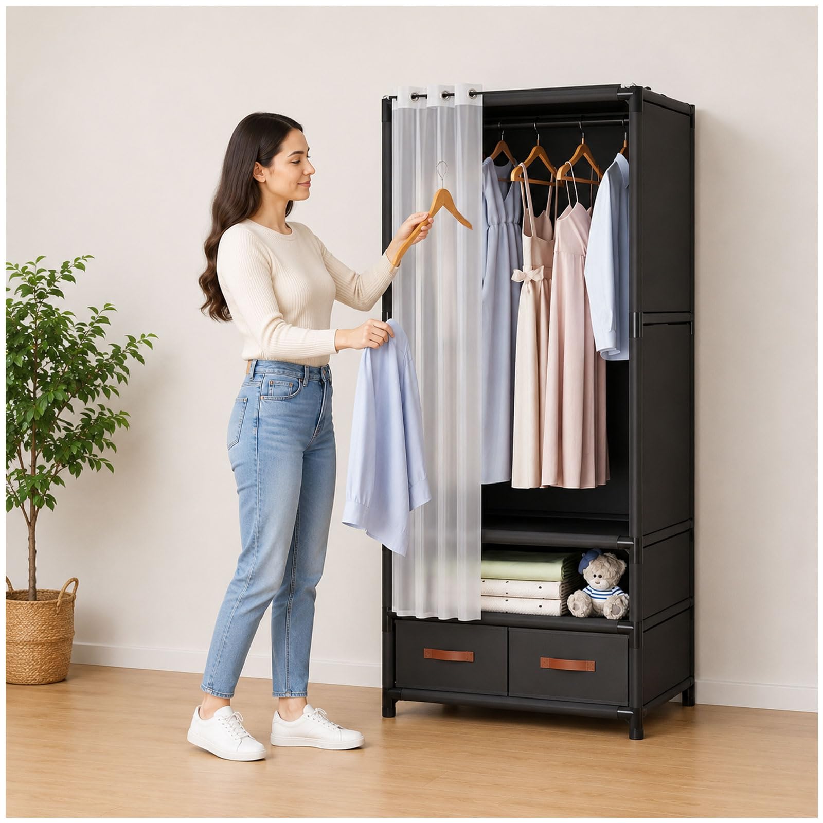 Armario de tela para dormitorio ideal para organizar ropa de temporada y mudanzas